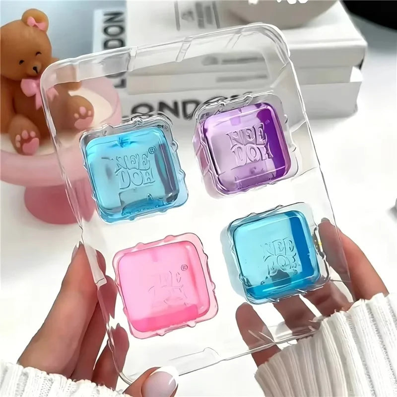 Needoh Nice Ice Baby Fidget Cube Set 4 Pack Super Solid Squish Sensory Toys Non-toxic Squeeze Toys for ADHD and Autism Gift